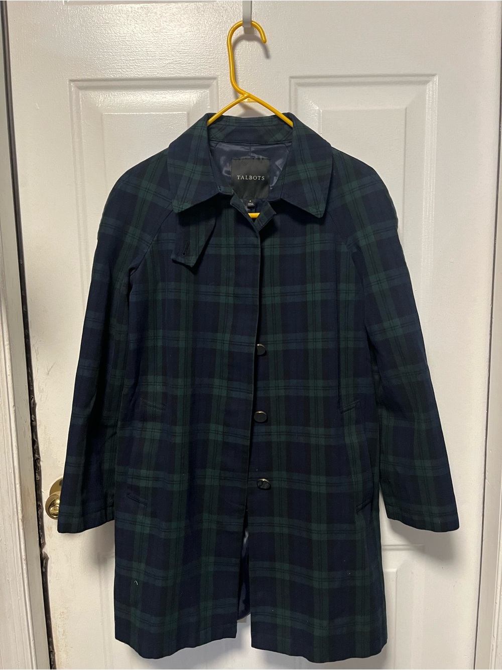 Talbots Navy and Green tartan Plaid Women's Coat NWOT